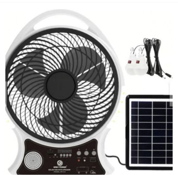 ABANICO RECARGABLE 14" SOLAR CON BOCINA - Olvidate del Calor, no le pares a los apagones !